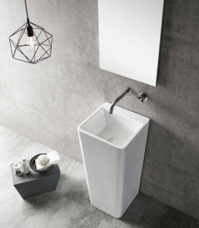 Freestanding Pedestal Acrylic Basin - Gloss White - Square - 390mm | AVFA3939GW