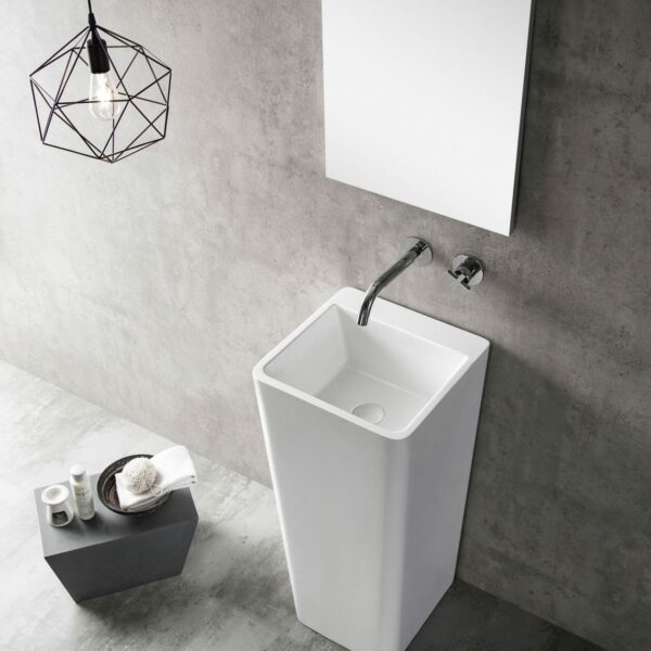 Freestanding Pedestal Acrylic Basin - Gloss White - Square - 390mm | AVFA3939GW