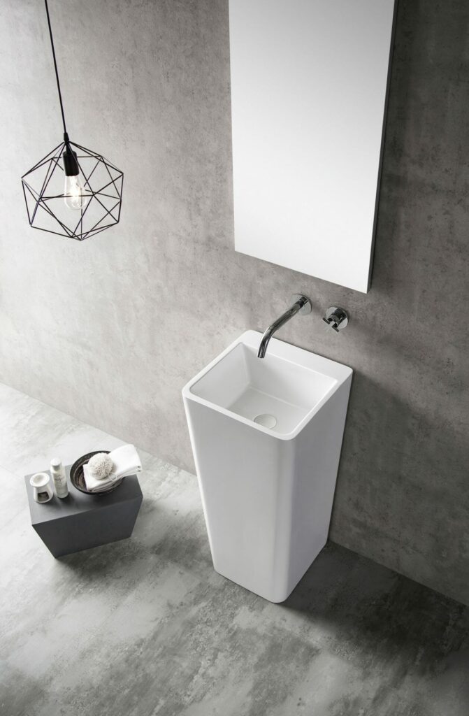Freestanding Pedestal Acrylic Basin - Gloss White - Square - 390mm | AVFA3939GW