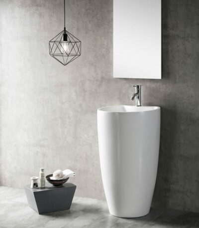 Freestanding Pedestal Acrylic Basin - Overflow - Tap Hole - Gloss White - Round - 525mm | OVFA5247GW