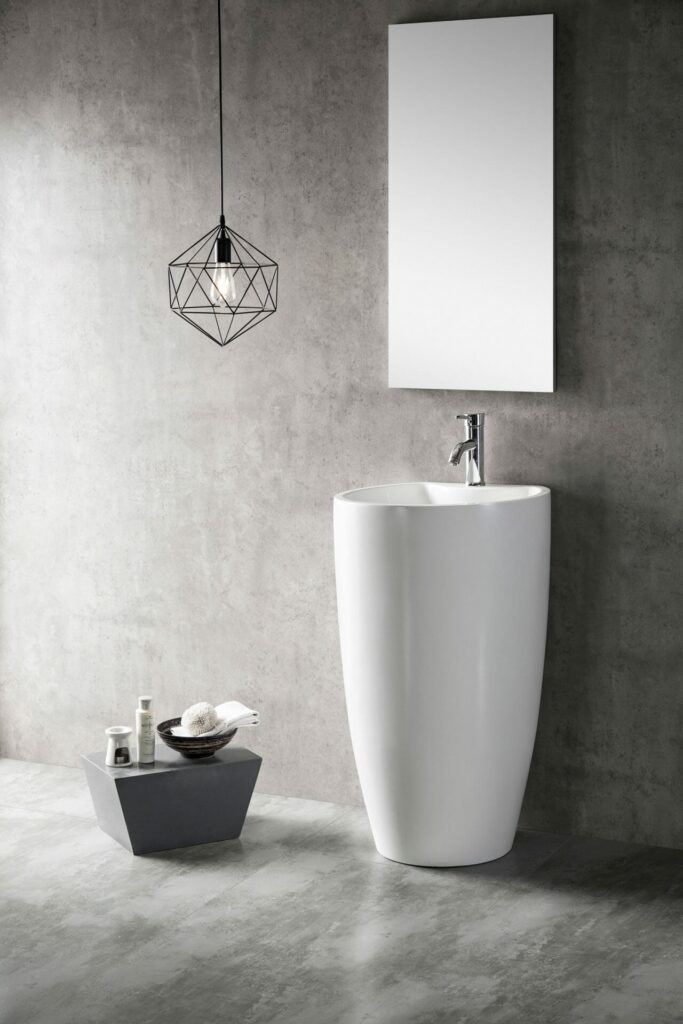 Freestanding Pedestal Acrylic Basin - Overflow - Tap Hole - Gloss White - Round - 525mm | OVFA5247GW