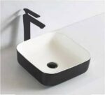 Gloss White & Matte Black Square Basin | 385 x 385 x 135mm | 6134-WB
