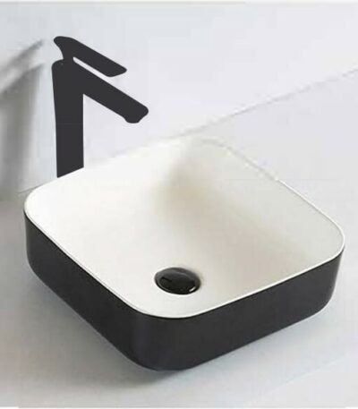 Gloss White & Matte Black Square Basin | 385 x 385 x 135mm | 6134-WB