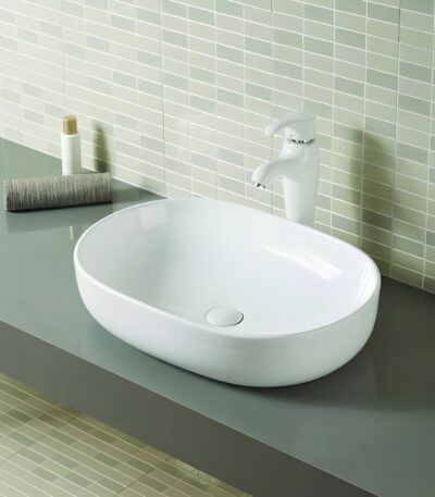 Gloss White Oval Ceramic Basin | 600x400x145mm | Evea 60