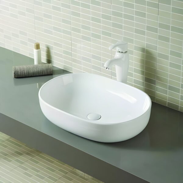 Gloss White Oval Ceramic Basin | 600x400x145mm | Evea 60
