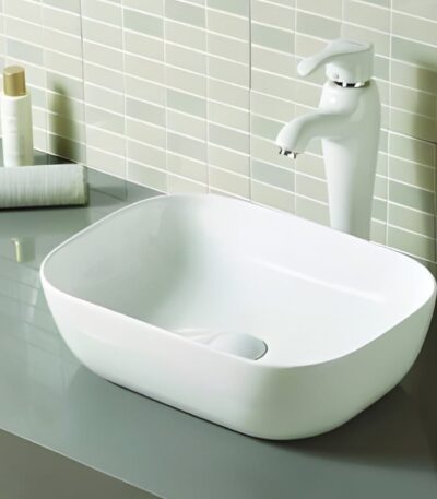 Gloss White Round-Edged Rectangle Ceramic Basin | 460x330x140mm | K2426