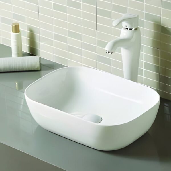 Gloss White Round-Edged Rectangle Ceramic Basin | 460x330x140mm | K2426