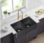 Greenwich Fireclay Farmhouse Sink - Double Bowl - Fluted - Matt Black - 828x457x255mm | FCS828-D-MB