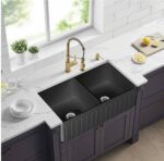 Greenwich Fireclay Farmhouse Sink - Double Bowl - Fluted - Matt Black - 828x457x255mm | FCS828-D-MB