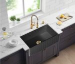 Greenwich Fireclay Farmhouse Sink - Single Bowl - Fluted - Matt Black - 828x450x252mm | FCS828MB