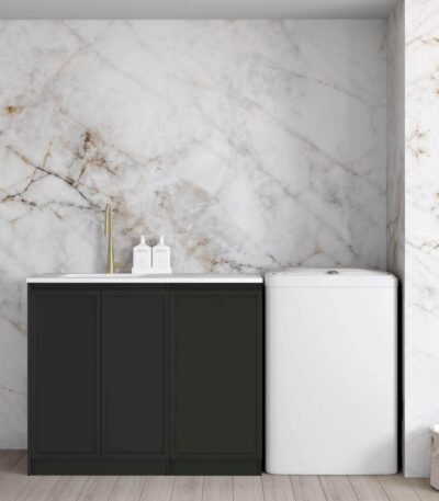 Hampshire Black Base Laundry Cabinet with Stone Top and Sink 1060x600x900
