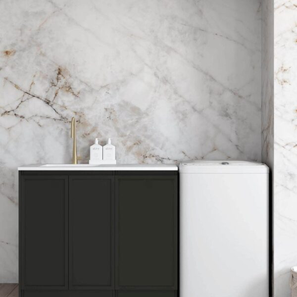 Hampshire Black Base Laundry Cabinet with Stone Top and Sink 1060x600x900