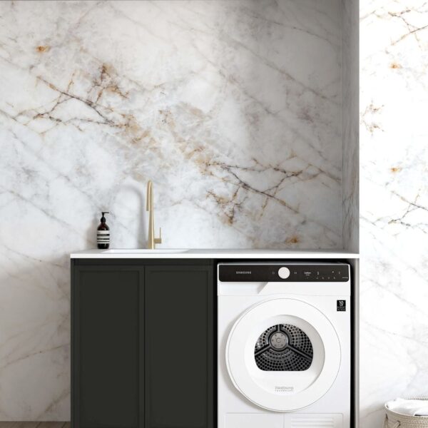 Hampshire Black Base Laundry Cabinet with Stone Top and Sink 1300x600x900