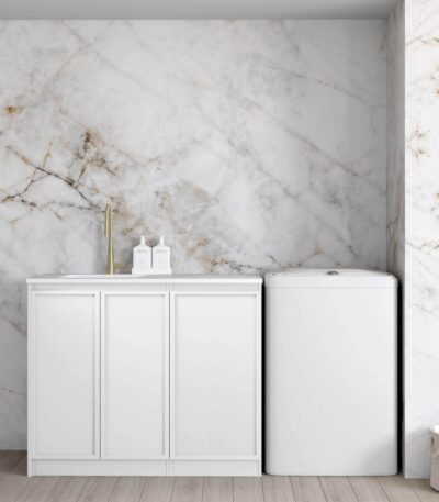 Hampshire White Base Laundry Cabinet with Stone Top and Sink 1060x600x900