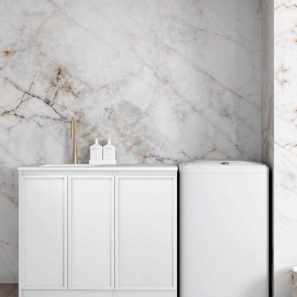 Hampshire White Base Laundry Cabinet with Stone Top and Sink 1060x600x900