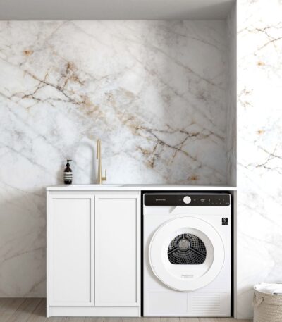 Hampshire White Base Laundry Cabinet with Stone Top and Sink 1300x600x900