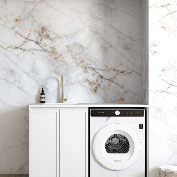 Hampshire White Base Laundry Cabinet with Stone Top and Sink 1300x600x900
