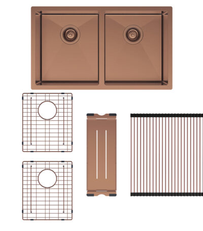 Hana 27L/27L Double Kitchen Sink Kit, Brushed Copper
