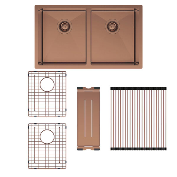 Hana 27L/27L Double Kitchen Sink Kit, Brushed Copper