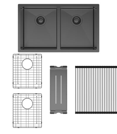 Hana 27L/27L Double Kitchen Sink Kit, PVD Carbon Metal