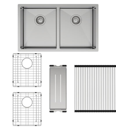 Hana 27L/27L Double Kitchen Sink Kit, Stainless Steel