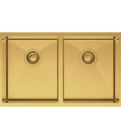 Hana 27L/27L Double Kitchen Sink, PVD Rugged Brass