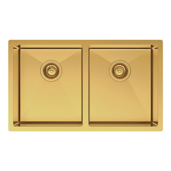 Hana 27L/27L Double Kitchen Sink, PVD Rugged Brass
