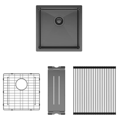 Hana 32L Single Kitchen Sink Kit, PVD Carbon Metal
