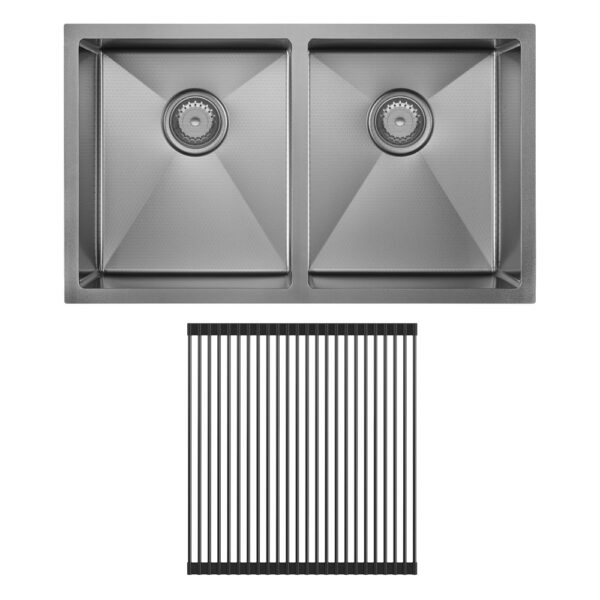 Hana Anti-Scratch 27L/27L Double Kitchen Sink Kit, PVD Gun Metal