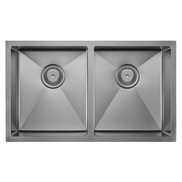 Hana Anti-Scratch 27L/27L Double Kitchen Sink, PVD Gun Metal