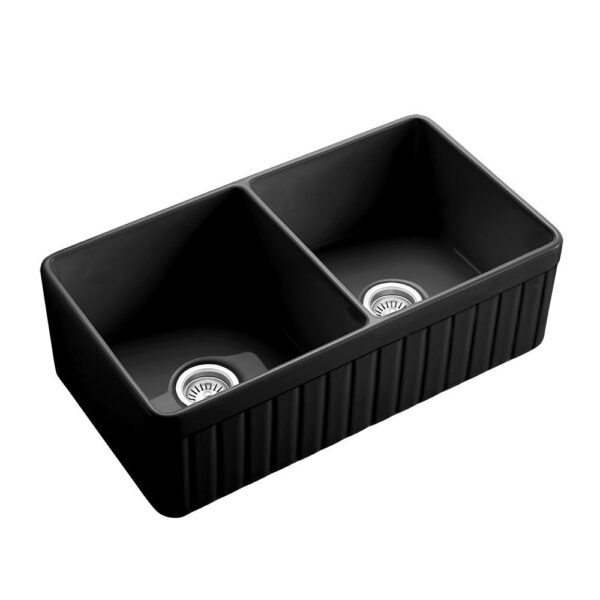 Hartley Double Farmhouse Fireclay Sink - Satin Black