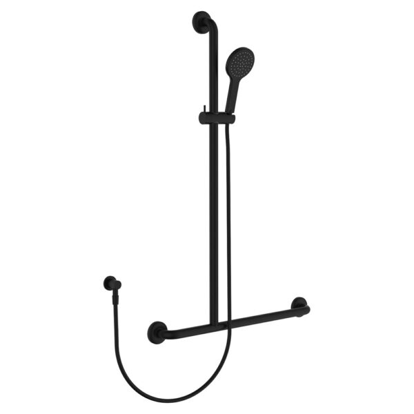 Hustle Care Matte Black Inverted T Rail Shower, Left-Hand