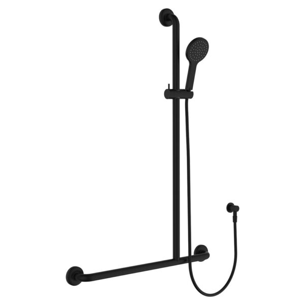 Hustle Care Matte Black Inverted T Rail Shower, Right-Hand