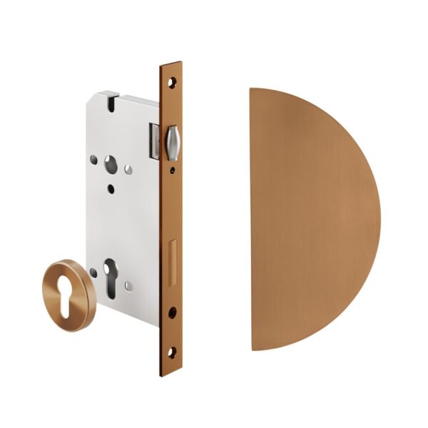 Imes Half Moon Entry Door Pull & Lock Set - Brushed Copper
