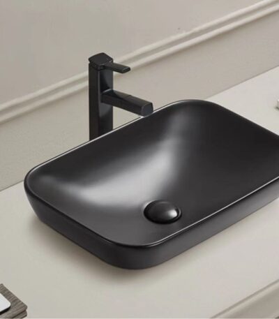 Insert Ceramic Basin - No Overflow - No Tap Hole - Matt Black - Rectangle - 515mm | PI5134MB