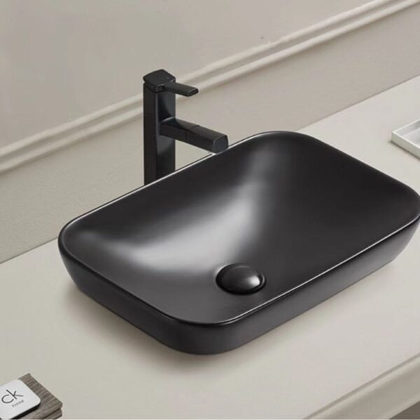 Insert Ceramic Basin - No Overflow - No Tap Hole - Matt Black - Rectangle - 515mm | PI5134MB