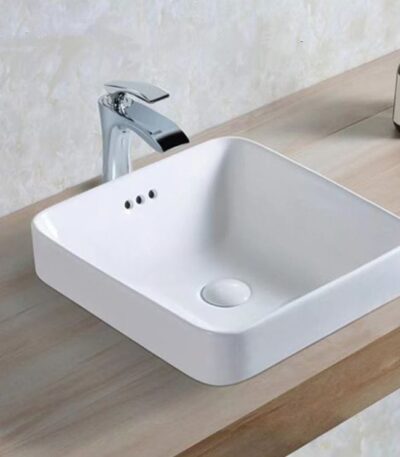Insert Ceramic Basin - Overflow - No Tap Hole - Gloss White - Square - 420mm | PI4242
