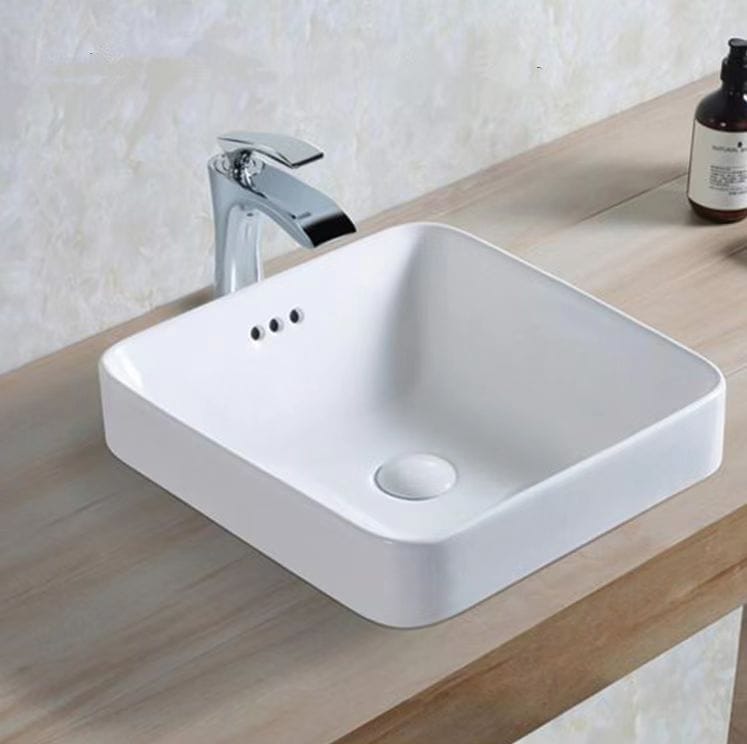 Insert Ceramic Basin - Overflow - No Tap Hole - Gloss White - Square - 420mm | PI4242