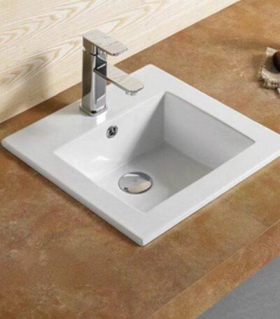 Insert Ceramic Basin - Overflow - Tap Hole - Gloss White - Square - 410mm | PIS4141