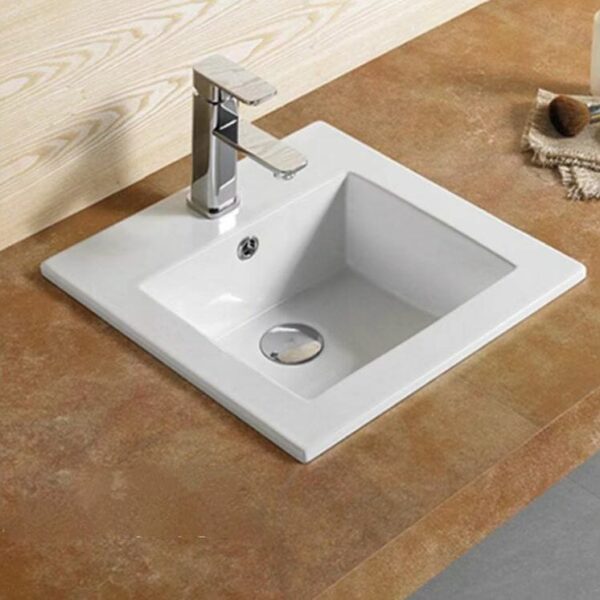 Insert Ceramic Basin - Overflow - Tap Hole - Gloss White - Square - 410mm | PIS4141