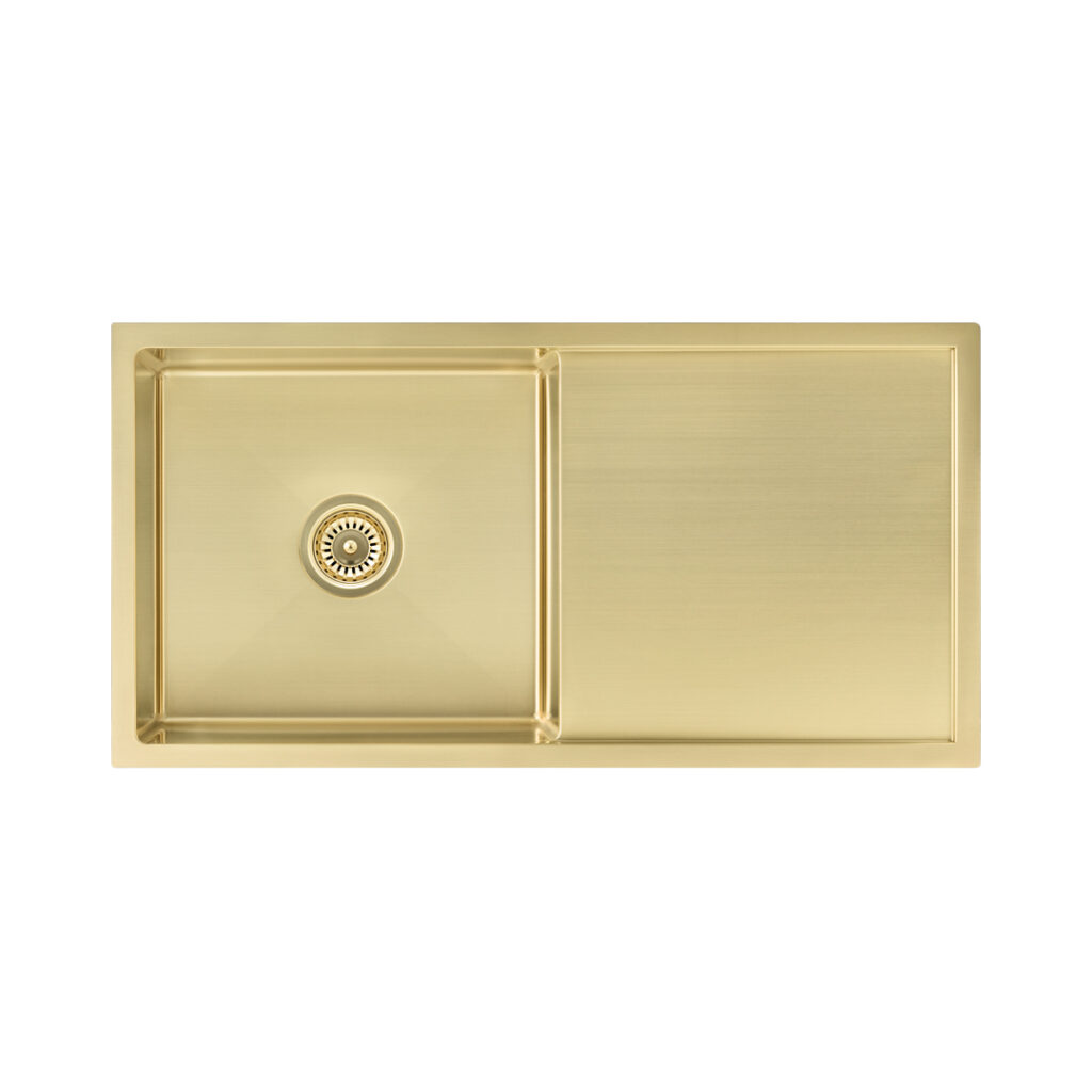 Jai Single Kitchen Sink 880mm – Brushed Brass
