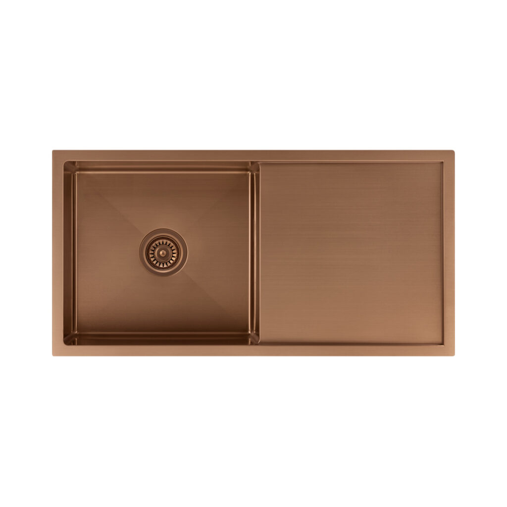 Jai Single Kitchen Sink 880mm – Brushed Copper