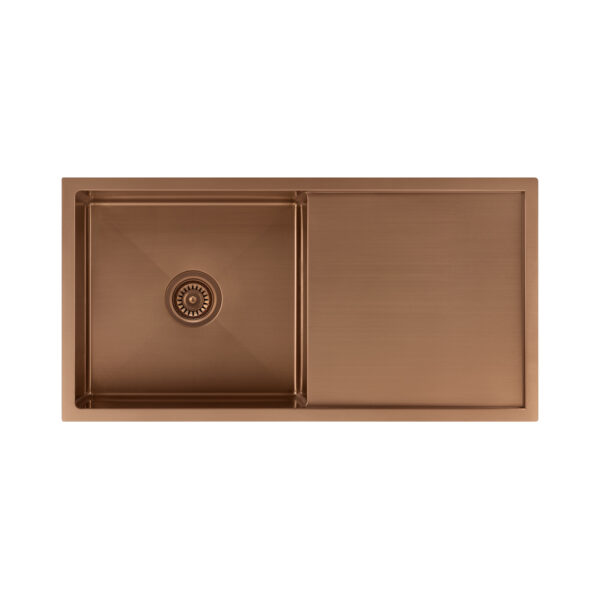 Jai Single Kitchen Sink 880mm – Brushed Copper