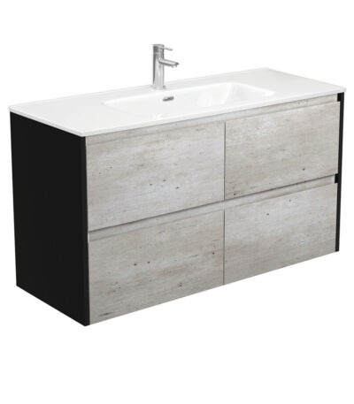 Joli Amato 1200 Industrial Wall-Hung Vanity, Satin Black Panels