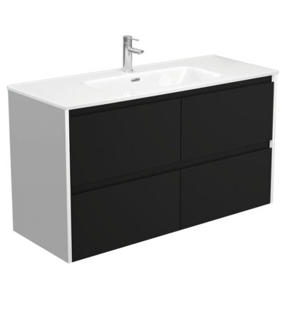 Joli Amato 1200 Satin Black Wall-Hung Vanity, Satin White Panels