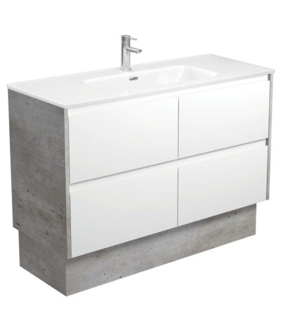 Joli Amato 1200 Satin White Vanity On Kick, Industrial Panels