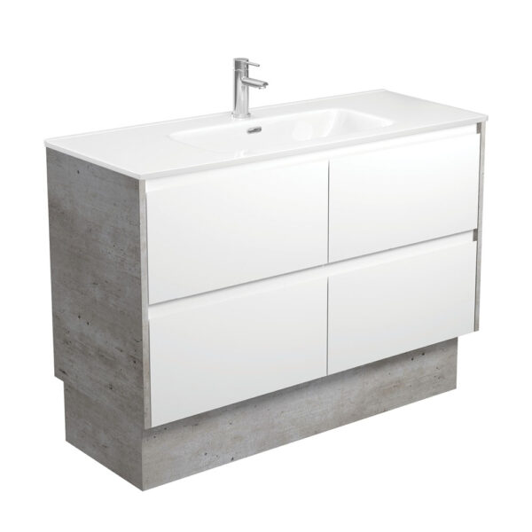 Joli Amato 1200 Satin White Vanity On Kick, Industrial Panels
