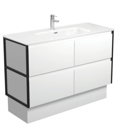 Joli Amato 1200 Satin White Vanity On Kick, Matte Black Frames