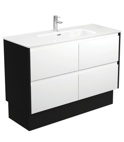 Joli Amato 1200 Satin White Vanity On Kick, Satin Black Panels