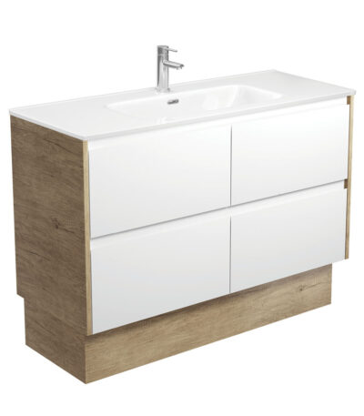 Joli Amato 1200 Satin White Vanity On Kick, Scandi Oak Panels